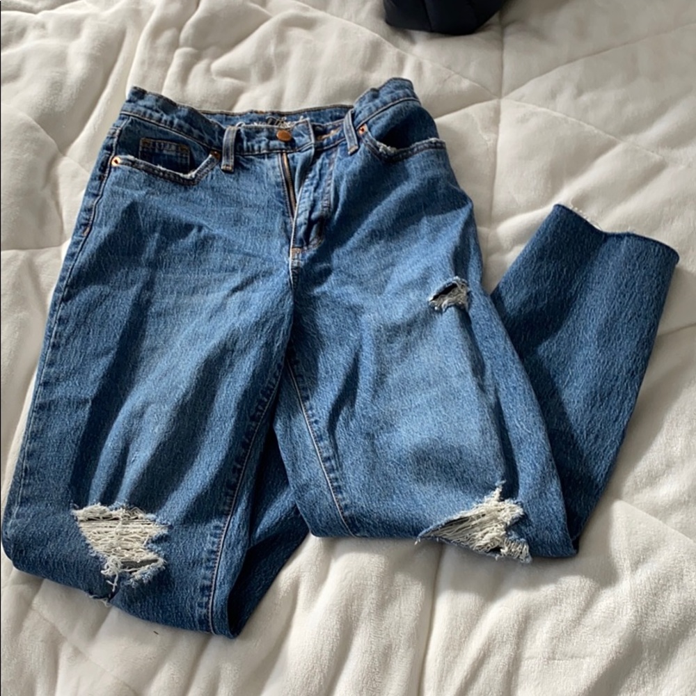 Dark ripped mom jeans